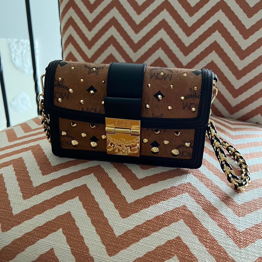 SOLD!!! MCM Tracy crossbody in gold studded visetos